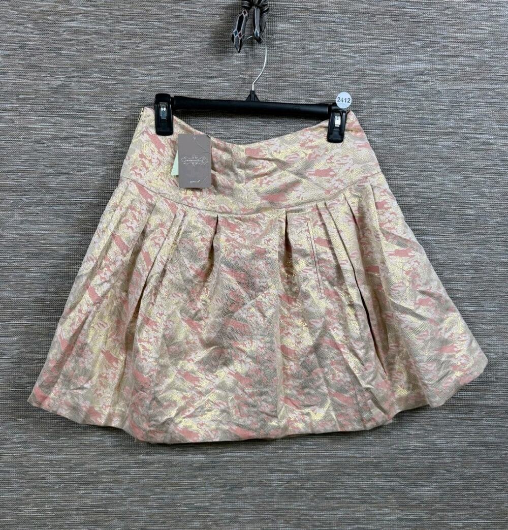 Moulinette Soeurs Anthropologie Sugarplum Brocade Skirt Women's 8 Pink Gold NEW